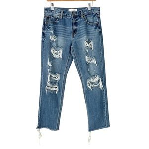 ⚡️KanCan medium wash distressed crop raw hem front jeans 9 / 28